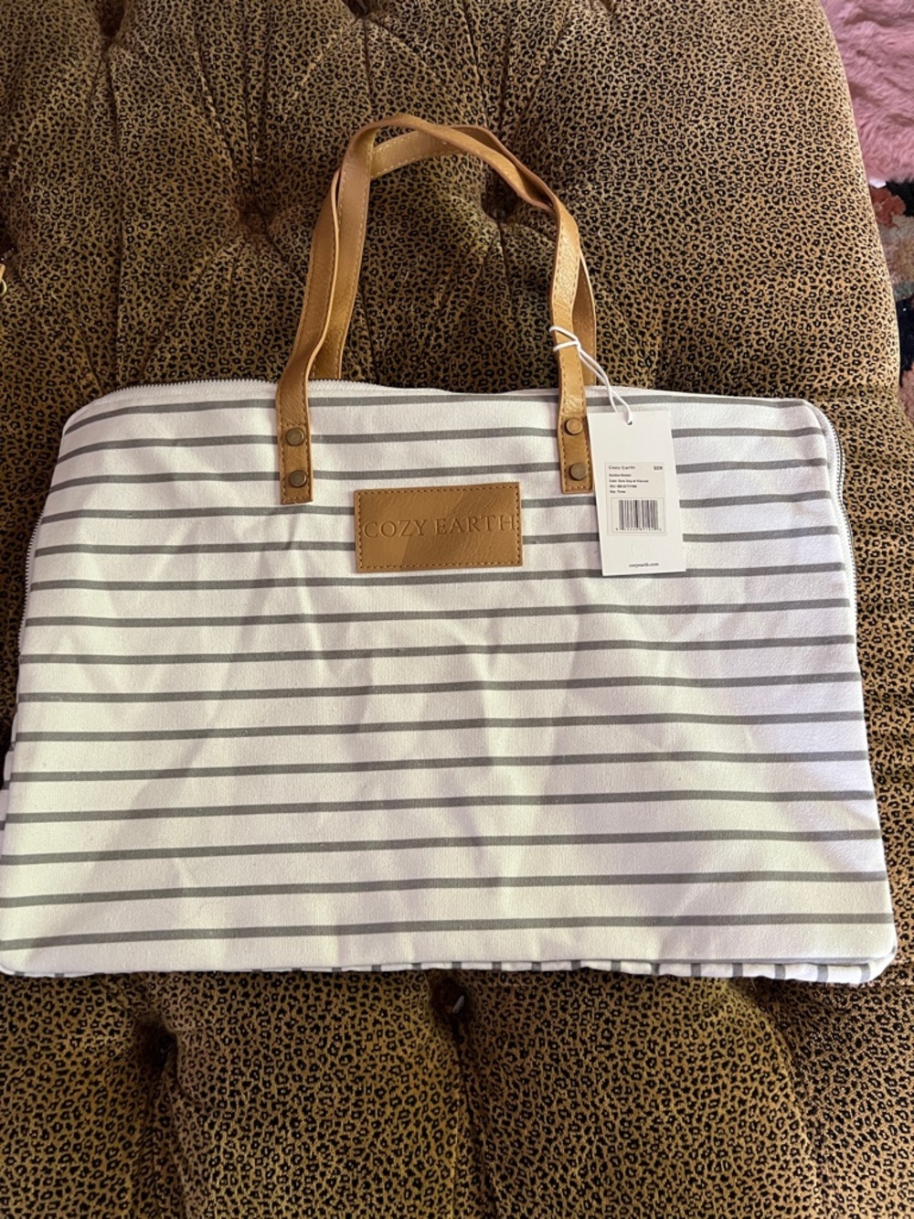 Cozy Earth Women's White & Gray Striped Travel Reuseable Tote